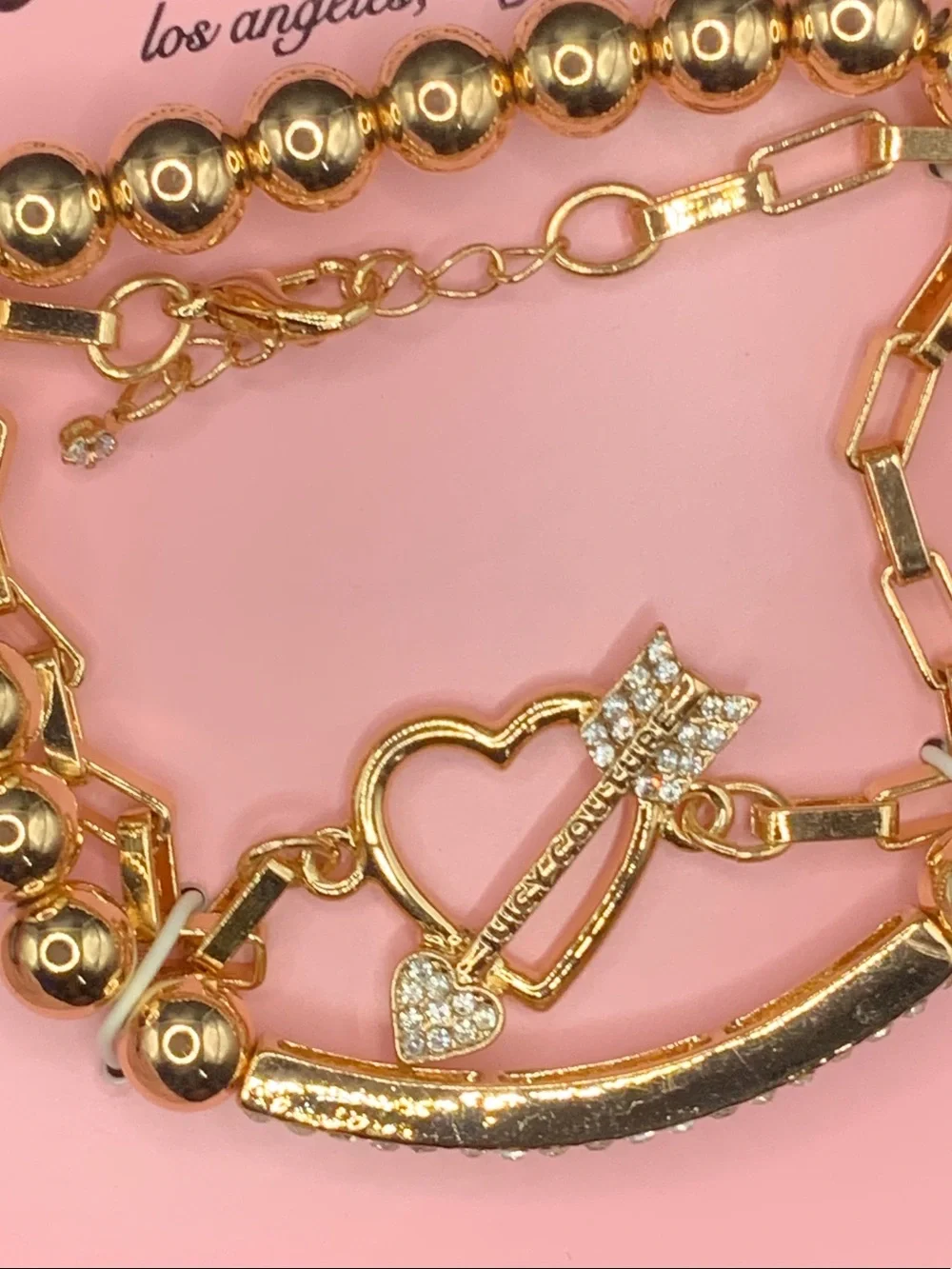Juicy Couture Gold Heart & Arrow Bracelet Set with Beaded and Chain Styles